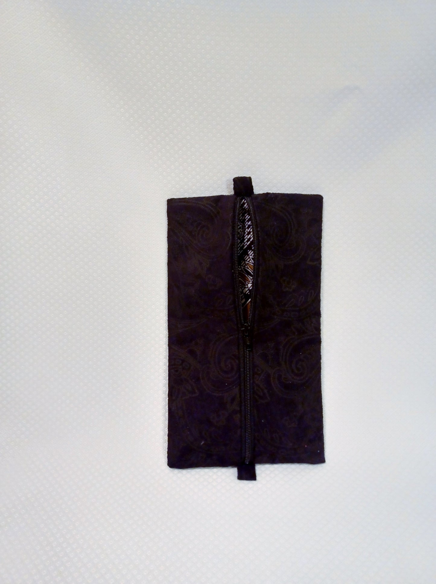 Black Paisley Suede Zippered Pouch