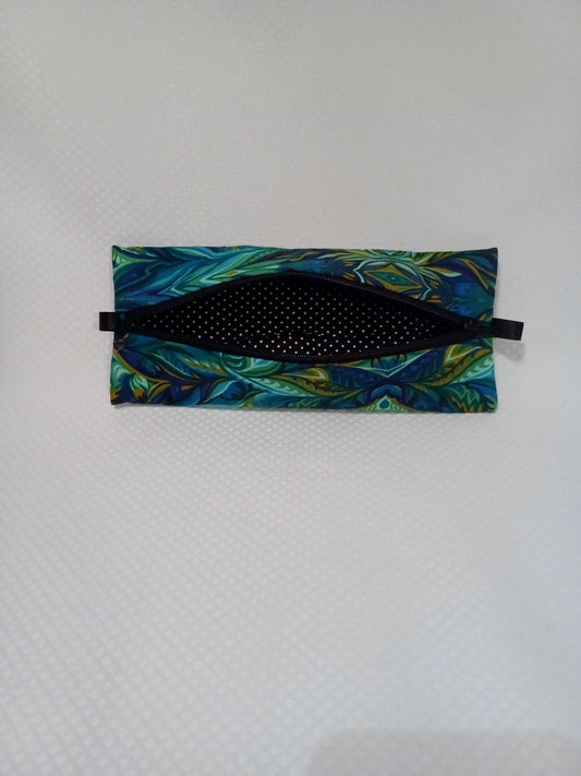 Zippered Pouch in Marbled Greens and Blues