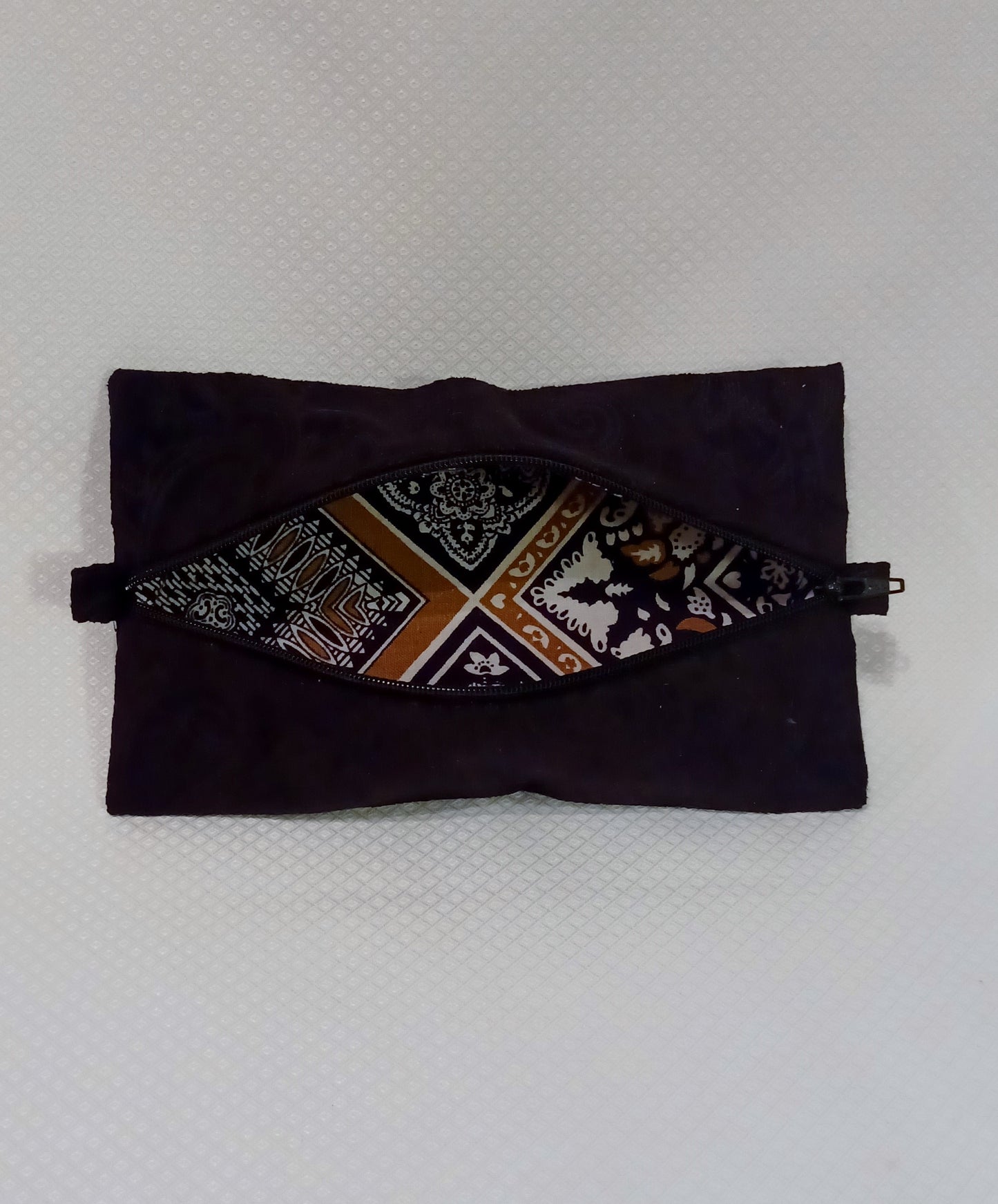 Black Paisley Suede Zippered Pouch